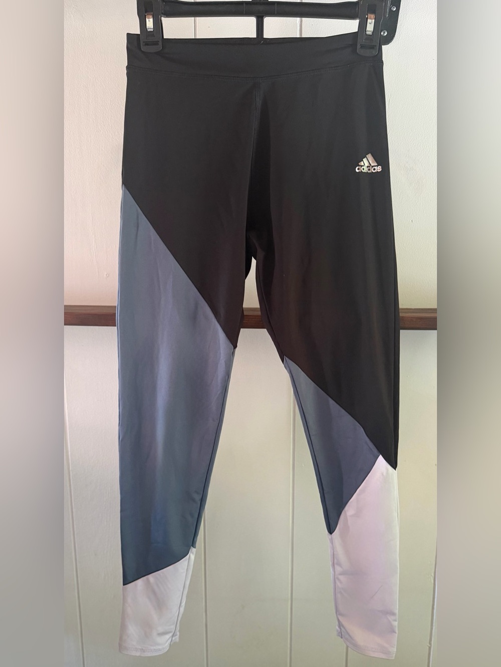 adidas Black, Gray & White Colorblock Leggings - girls/juniors size L (14)